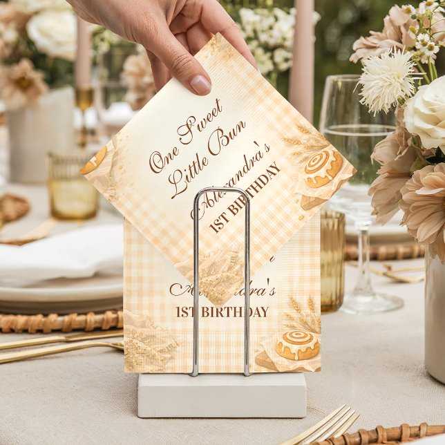 Guardanapo De Papel Gingham Cinnamon Roll Little Bun 1st Birthday (Criador carregado)