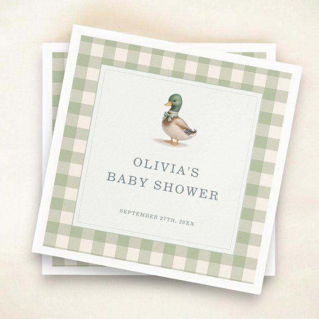 Guardanapo De Papel Gingham Mallard Duck Baby Shower Party (Criador carregado)