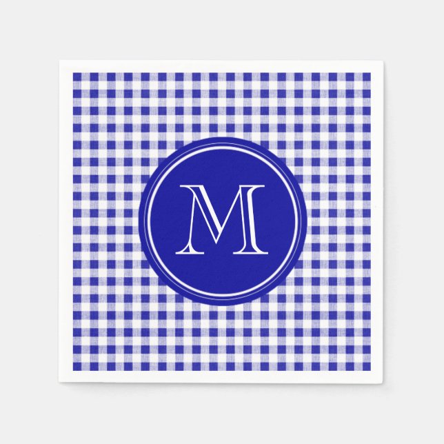 Guardanapo De Papel Gingham marinho Azul e Branco, seu Monograma (Frente)