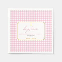 Guardanapo De Papel Gingham Menina Rosa Batismo Toco Elegante Minimali