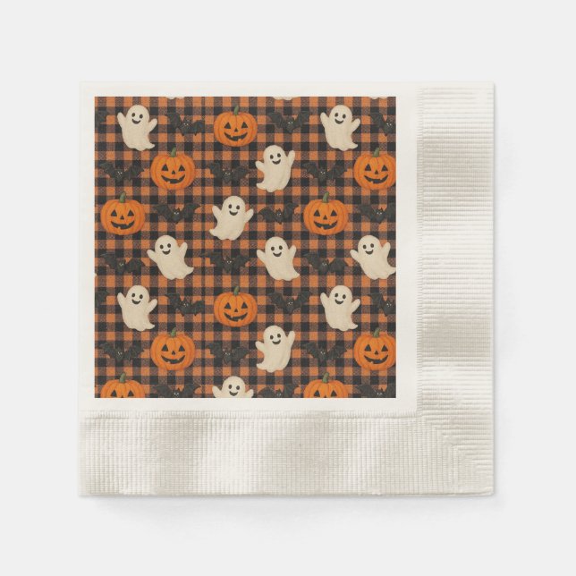 Guardanapo De Papel Gingham, morcegos de abóbora-fantasma (Frente)