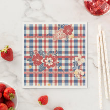 Gingham Patriótico com Acentos Florais | Vermelho 