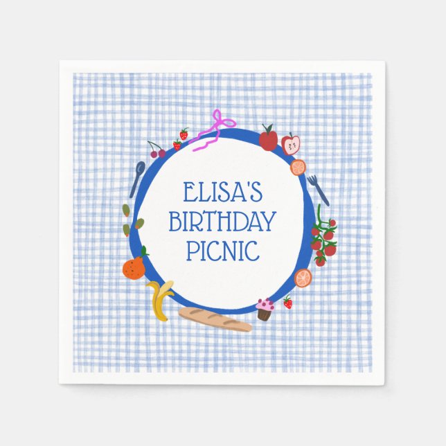 Guardanapo De Papel Gingham Picnic Modern Cute CUSTOM BIRTHDAY PARTY (Frente)