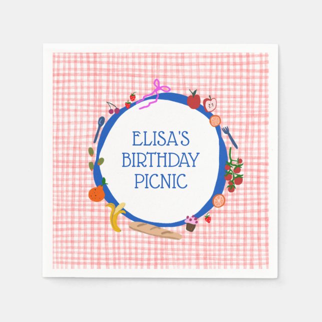 Guardanapo De Papel Gingham Picnic Modern Cute CUSTOM BIRTHDAY PARTY (Frente)