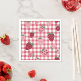 Guardanapo De Papel Gingham Pink & Red Strawberry Berry