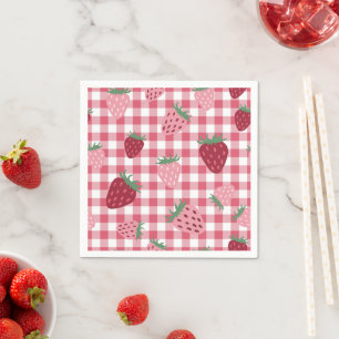 Guardanapo De Papel Gingham Pink & Red Strawberry Berry