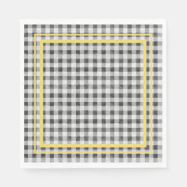 Guardanapo De Papel Gingham Piquenique Preto Branco E Amarelo