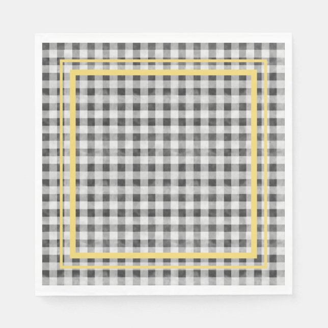 Guardanapo De Papel Gingham Piquenique Preto Branco E Amarelo (Frente)