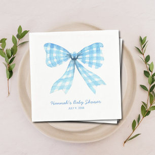 Guardanapo De Papel Gingham Ribbon Blue Arco Baby Boy Chá Napkins