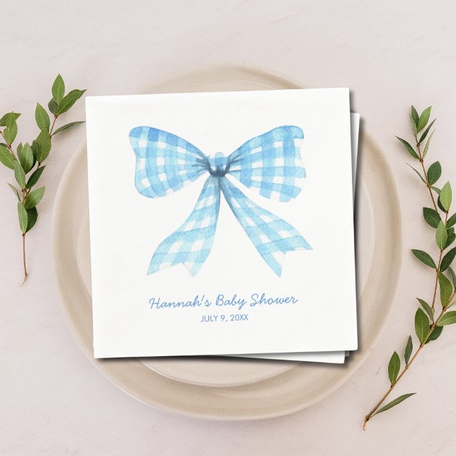 Guardanapo De Papel Gingham Ribbon Blue Arco Baby Boy Chá Napkins (Gingham Ribbon Blue Bow Baby Boy Shower Napkins)