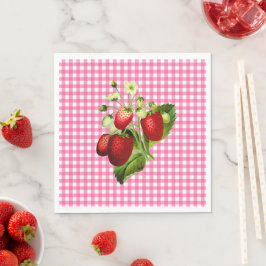 Guardanapo De Papel Gingham Rosa e Morangos - Papel de Almoço Nápoles