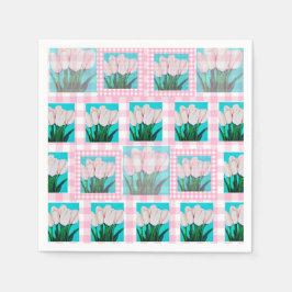 Guardanapo De Papel Gingham Tulip Cocktail Rosa Napkin