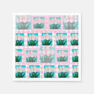 Guardanapo De Papel Gingham Tulip Cocktail Rosa Napkin