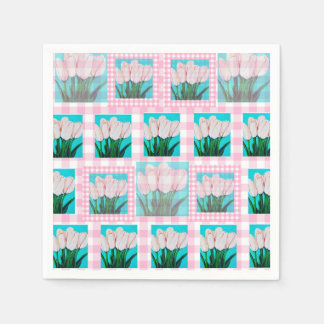 Guardanapo De Papel Gingham Tulip Cocktail Rosa Napkin