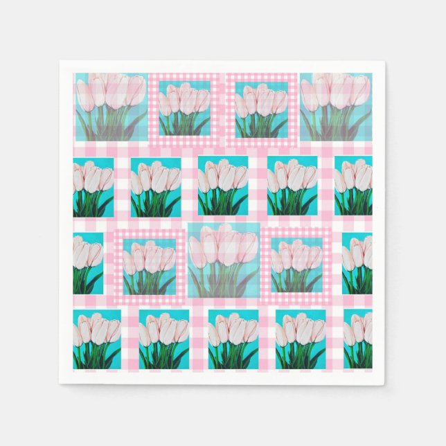 Guardanapo De Papel Gingham Tulip Cocktail Rosa Napkin (Frente)