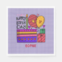 Guardanapo De Papel Ginham Purple e Red Birthday