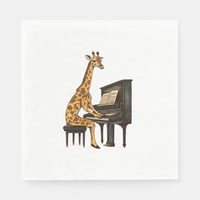 Guardanapo De Papel Girafa Bonita Tocando Piano Girafas Músicas (Frente)