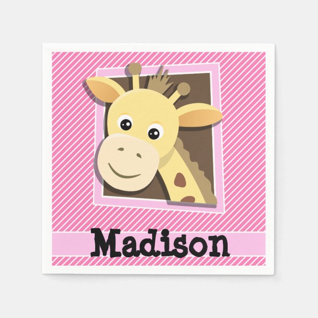 Guardanapo De Papel Girafa em tiras rosa e brancas (Frente)