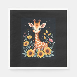 Guardanapo De Papel Girafa Encantadora Cercada Por Flores De Longa Fol