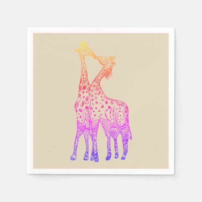 Guardanapo De Papel Girafas Beijam Papel Colorido de Cocktail Napkins (Frente)