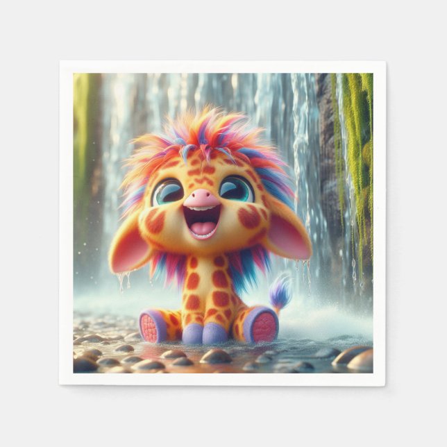Guardanapo De Papel Giraffe am Wasserfall in Serviette (Frente)