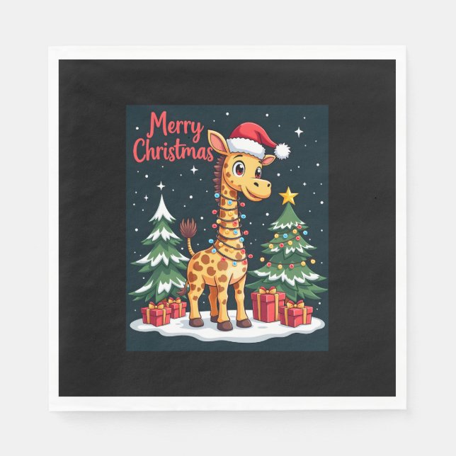 Guardanapo De Papel Giraffe Feliz Papais noeis de Luz de Árvore de Nat (Frente)