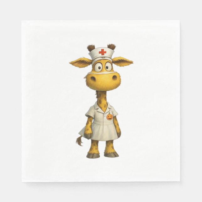 Guardanapo De Papel Giraffe Nurse Cartoon - Whimsical Healthcare Hero (Frente)