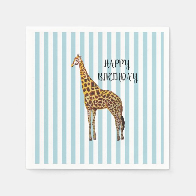 Guardanapo De Papel Giraffe Safari Blue Stripe Birthday Party  (Frente)