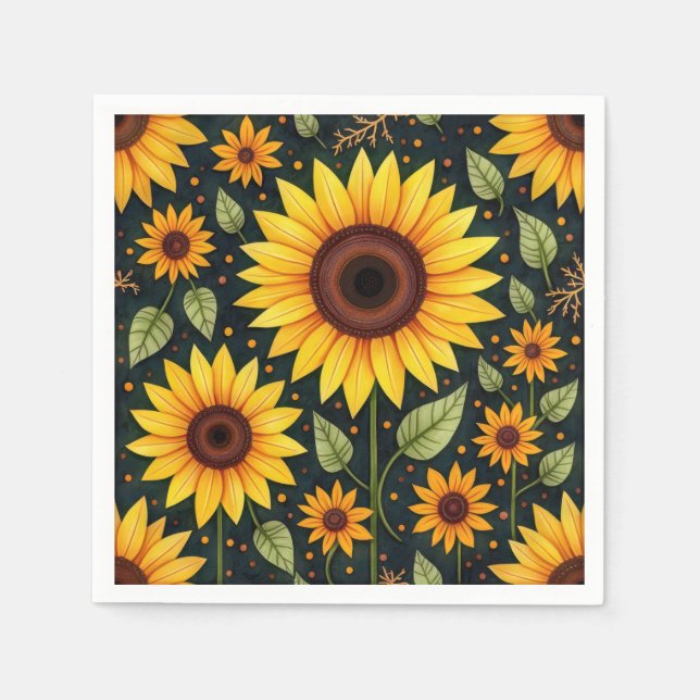 Guardanapo De Papel Girassóis Amarelos Em Preto (Frente)