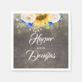 Guardanapo De Papel Girassóis Marinho Casamento outono Azul e Branco