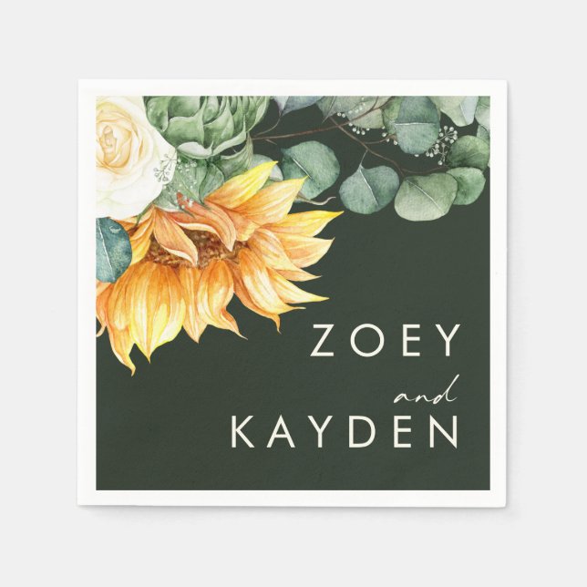 Guardanapo De Papel Girassol do País Negrito | Casamento Verde Escuro  (Frente)