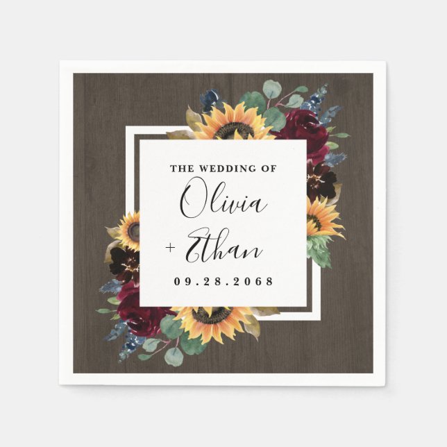 Guardanapo De Papel Girassol e Rosas Borgonha Marinho Vermelho Azul Ca (Frente)