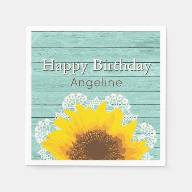 Guardanapo De Papel Girassol, rendas e madeira personalizados (Frente)