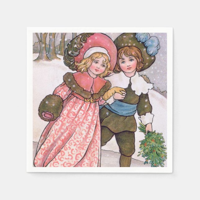 Guardanapo De Papel Girl and boy ice skating - Florence Hardy (Frente)