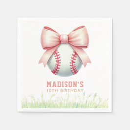 Guardanapo De Papel Girl Birthday Personalized Pink Baseball Bow