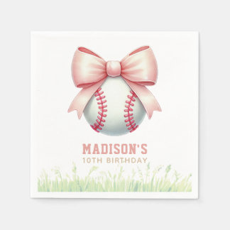 Guardanapo De Papel Girl Birthday Personalized Pink Baseball Bow