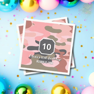 Guardanapo De Papel Girl Birthday Pink Green Camouflage Cute Custom