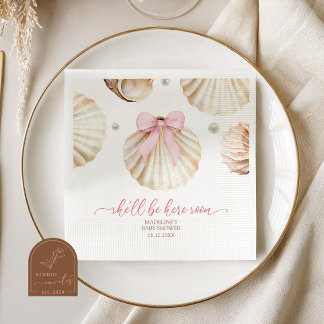 Guardanapo De Papel Girl Pink Bow Shell Baby Shower Paper Napkins
