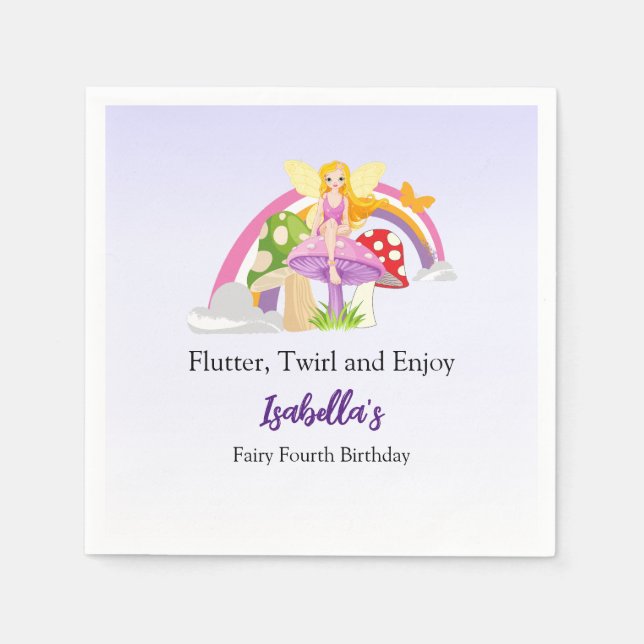 Guardanapo De Papel Girls Fairy Mushroom Rainbow Birthday  (Frente)