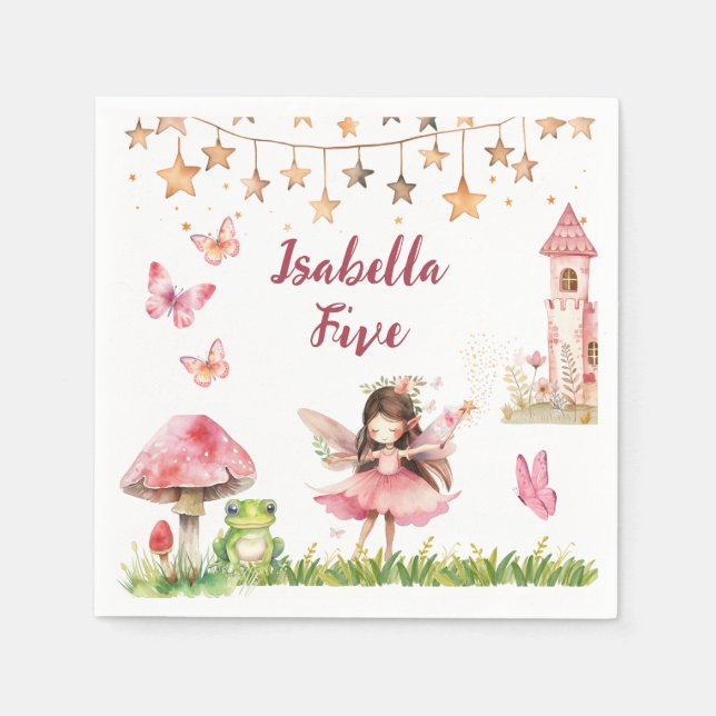 Guardanapo De Papel Girls Fairy Tale Castle Frog Mushroom Birthday (Frente)
