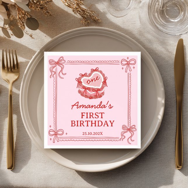 Guardanapo De Papel Girls Just Wanna Be One Red Pink Bow Cake Birthday (Criador carregado)