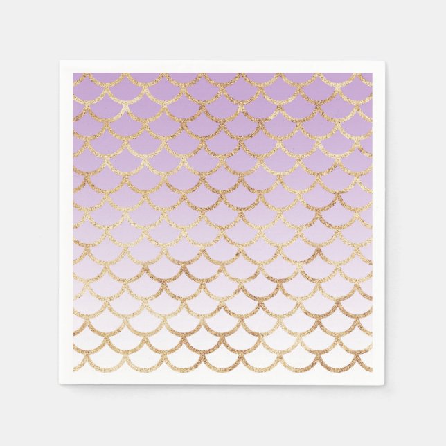 Guardanapo De Papel Girls Lilac Roxo, Glitter Dourado, Sereia (Frente)