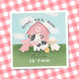Guardanapo De Papel Girls Pink Farm Animal Barnyard 2nd Birthday 