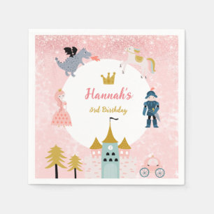 Guardanapo De Papel Girls Pink Magical Princess Castle Birthday