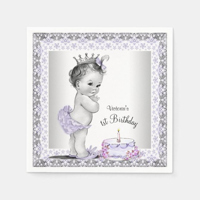 Guardanapo De Papel Girls Purple Princess primeiro aniversario (Frente)