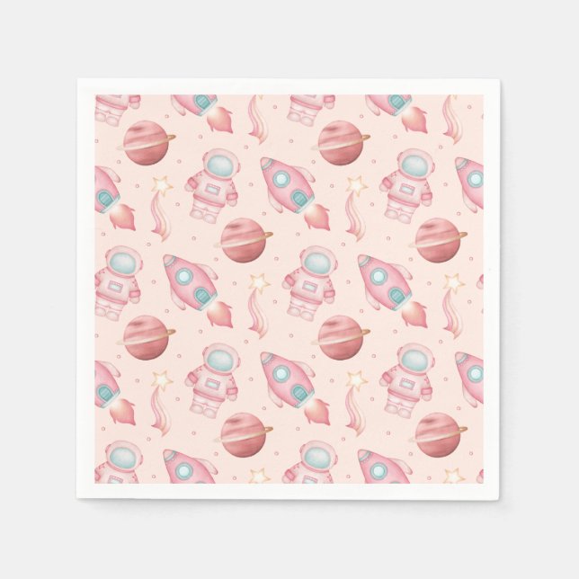 Guardanapo De Papel Girls Space Birthday Kids Pink Astronaut (Frente)