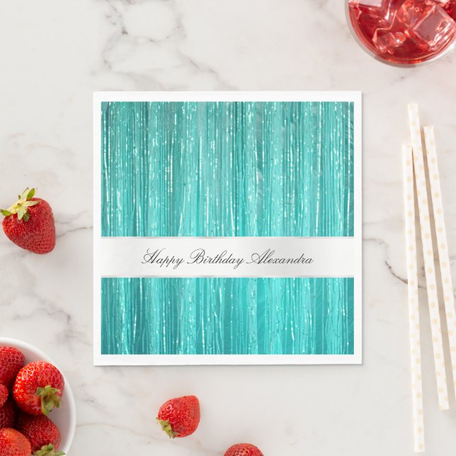 Guardanapo De Papel Girly Aqua Mint Glam Glitzy Tinsel Stripes (Insitu)