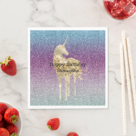Guardanapo De Papel Girly Aqua Purple Mint Pink Glitter ombre Unicorn