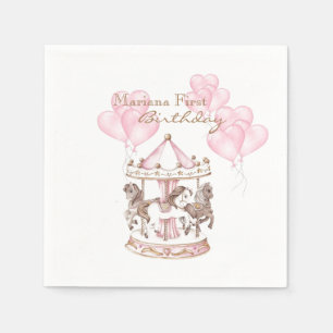 Guardanapo De Papel Girly Carousel Pink Unicorn Primeiro Aniversário