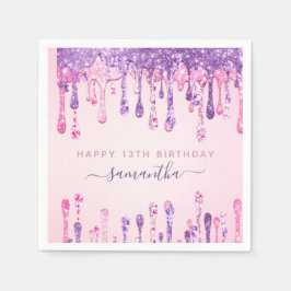 Guardanapo De Papel Girly Glam Pink Roxo Glitter 13 Birthday